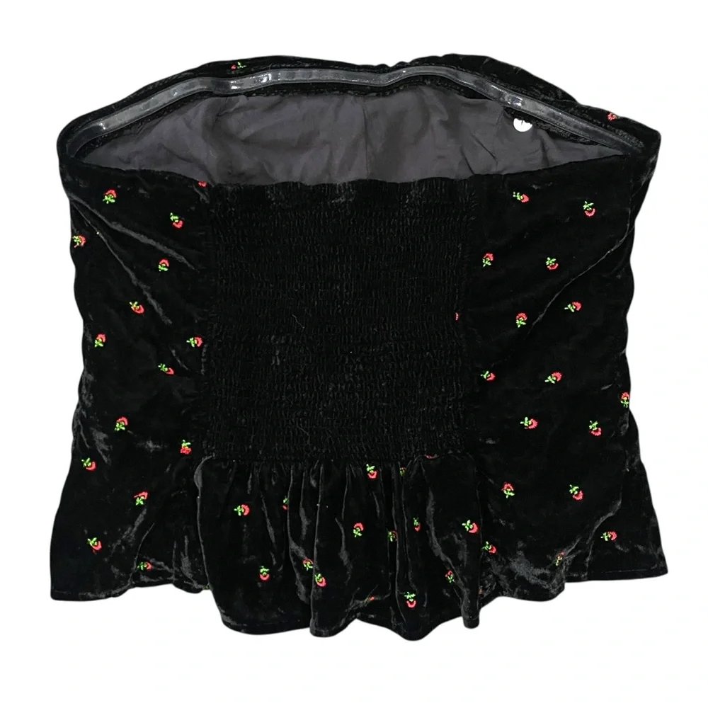 Free People Velvet‎ Rosie Embroidered Peplum Waist Strapless Top Size M